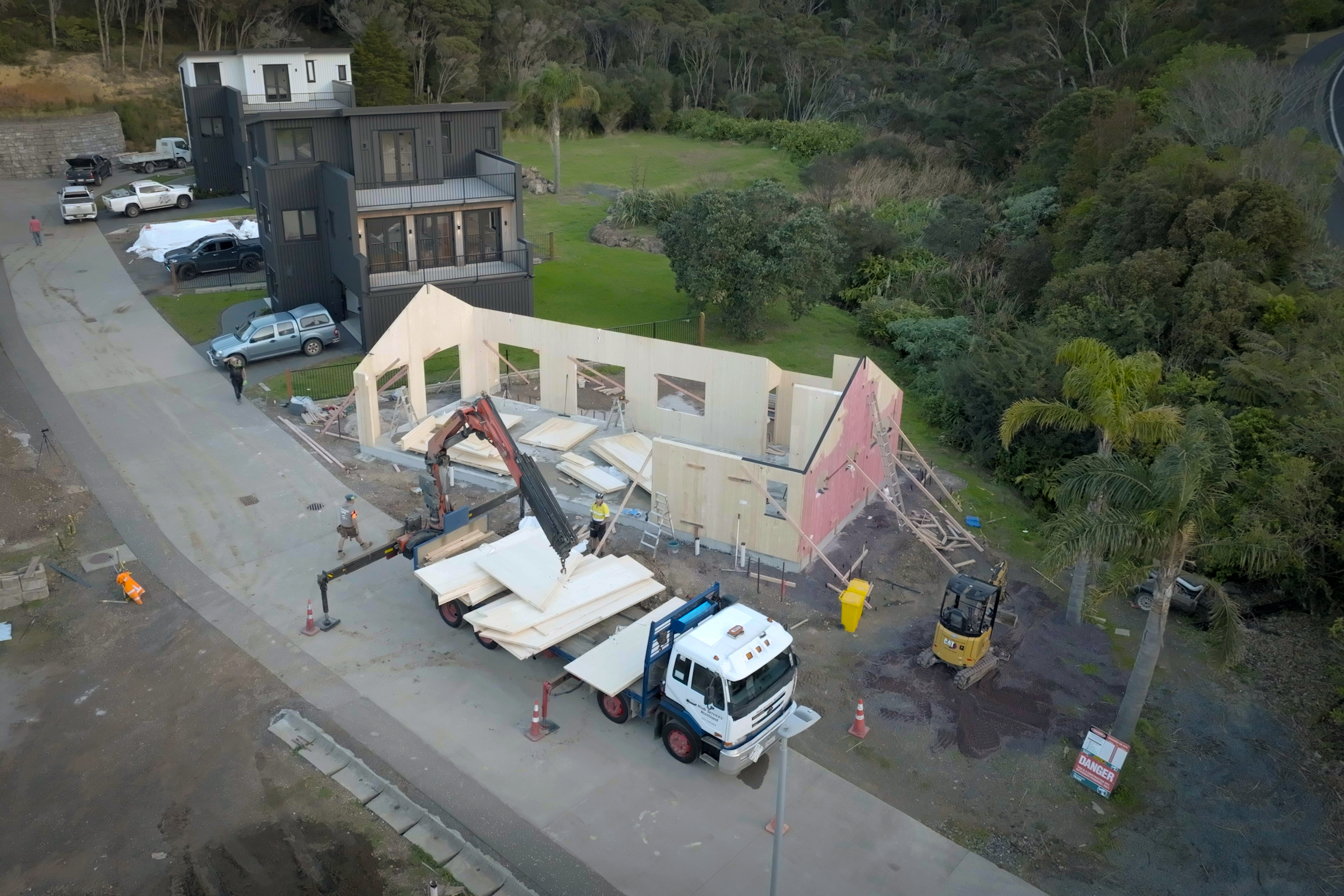 Active building site with timber frame underway